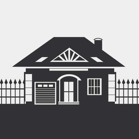 One-storey house with an attic. Provincial, Country-house. Silhouette.のイラスト素材