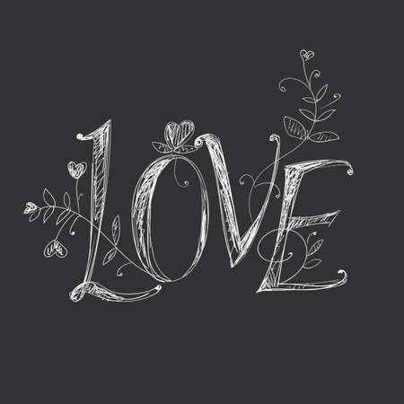 Hand drawing lettering - love. Elements of plant patterns.のイラスト素材