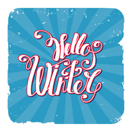 Lettering "Hello Winter". hand drawing font. Twisted inscription. Individual letters. Curls. Vintage style labelsのイラスト素材