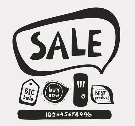 Speech bubble with the word "Sale". Hand writing. Black-whiteのイラスト素材