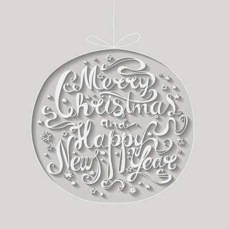 Lettering "Merry Christmas and Happy New Year." Twisted font. Congratulations on Christmas and New Year in the form of the Christmas ball. Paperのイラスト素材