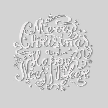 Lettering "Merry Christmas and Happy New Year." Twisted font Hand drawing. Congratulations on Christmas and New Year. Paper. Volumetric letters. Retro style.のイラスト素材
