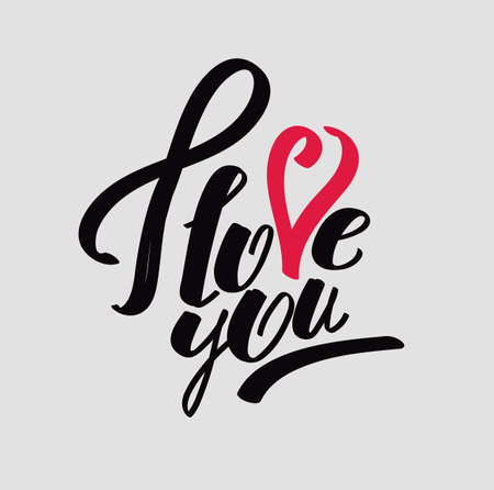 Lettering "I love you" calligraphic font, hand drawing. Individual font. Declaration of love. Twisted handwritten inscription.のイラスト素材