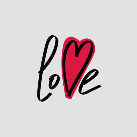 Lettering "I love you" calligraphic font, hand drawing. Individual font. Declaration of love. Light background. Big red heartのイラスト素材