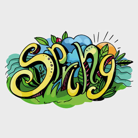 Lettering in graffiti style "Spring". Hand writing. Color image on a light backgroundのイラスト素材