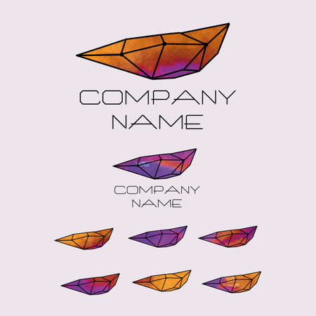 Logo for companies or stores of glass, glassware, gifts, jewelry, jewelry, decor, creative studios and workshops, engineering studios, design studios. Sign in modern style. Watercolor and faceted form. Orange-violetのイラスト素材