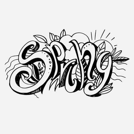 Lettering in graffiti style "Spring". Hand writing. Dark on lightのイラスト素材