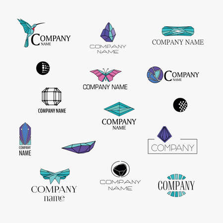 A set of logos for companies in the field of beauty, design, creativity, creative studios, or a store of goods for creativity, handmade, glass and glassware, gifts. Crystal design, origami.のイラスト素材