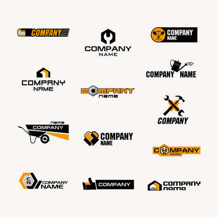 A set of logos for a store of household goods or a company for the production or trade of tools, garden tools, fasteners, household goods, building materials, and repair products.のイラスト素材