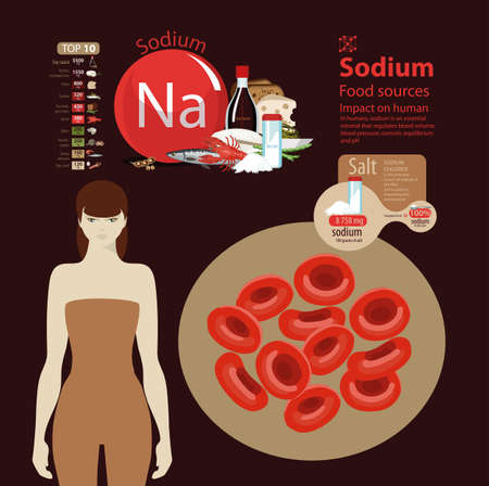 Infographics. Sodium. Food sources and influence on human health.のイラスト素材