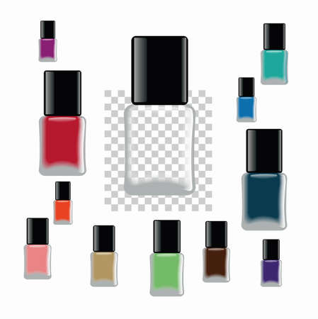 Nail polish. Different colors of bottles and empty bottles. Template for any color of nail polish.のイラスト素材