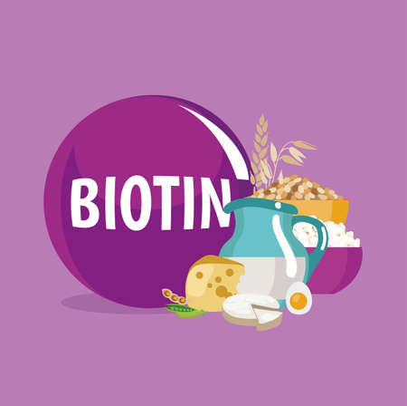 Biotin (vitamin H, vitamin B7) food sources. Natural organic products with the maximum content of biotin.のイラスト素材