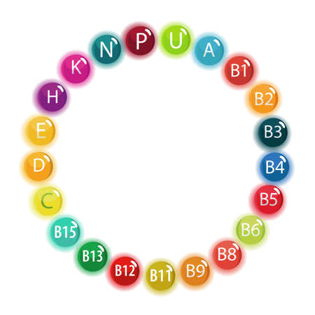 All the vitamins Multi-colored circle on a white background The Basics of Healthy Eatingのイラスト素材