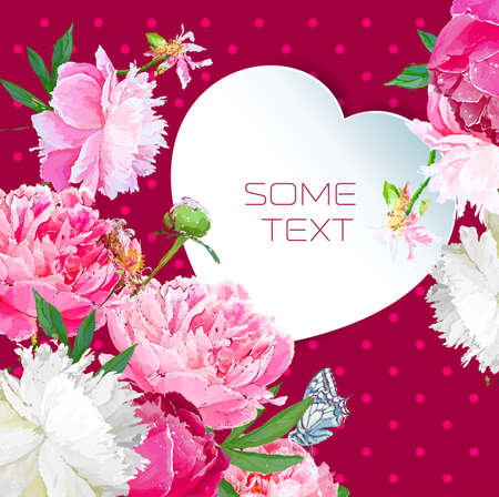 A picturesque peony flower. Template for banners, cards. Seasonal flower. Inflorescence and leaves. Hand drawing in a vector format.のイラスト素材