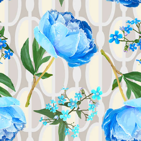Peonies and forget-me-nots. Seamless backgroundのイラスト素材
