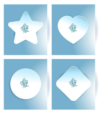 A set of stickers in the shape of a heart, a square, a star and a circle. blueのイラスト素材