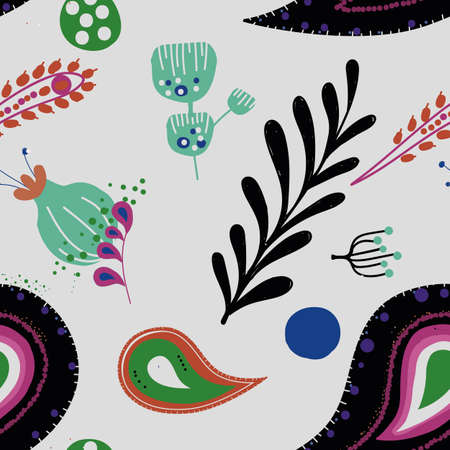 Paisley. Bright seamless pattern based on the traditional eastern ornament Buta with floral...