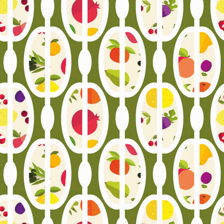 Seamless pattern Fruit. A combination of a graphic pattern and a pattern of different fruits.
