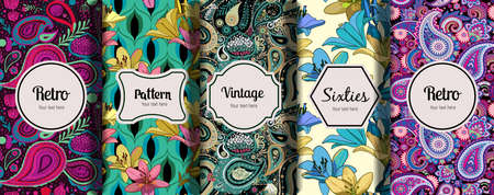 Set of different color vintage seamless patterns. Retro style.