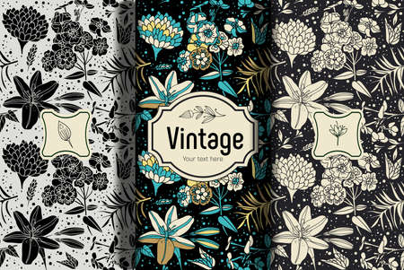 set of Floral seamless pattern. Vintage style, frame with the inscription.のイラスト素材