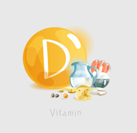 Vitamin D in food. Natural organic foods high in vitamin D. Health time.のイラスト素材