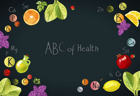 ABC of Health/ A scattering of vitamins. Background with vitamins, minerals and fresh fruits and...