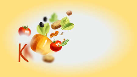 Potassium in food. Natural organic products with a high content of potassium.のイラスト素材