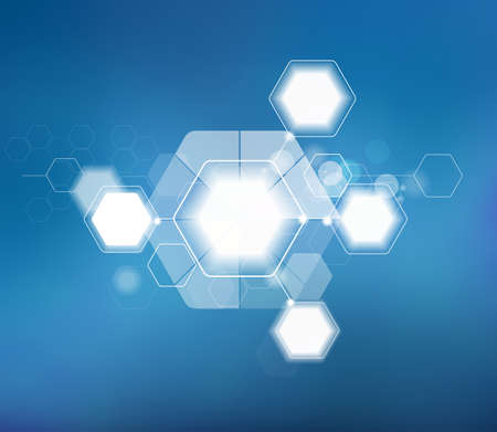 Abstract blurred science background with hexagons. Medicine, technology, high technology, Scientific research.のイラスト素材