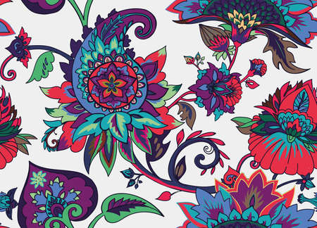 Paisley. Seamless Textile floral pattern with oriental paisley or buta ornament. のイラスト素材