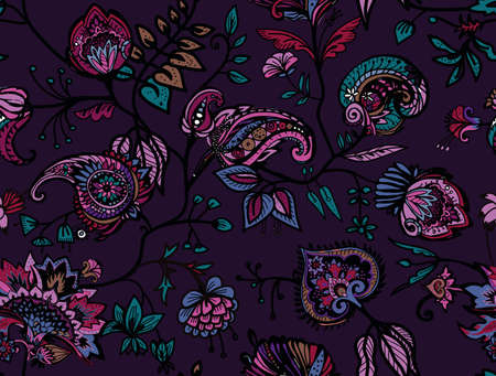 Seamless floral pattern. Traditional pattern in vintage oriental paisley style. Textiles and wallpaper.のイラスト素材