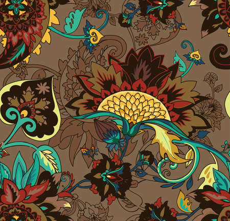 Paisley. Seamless Textile floral pattern with oriental paisley or buta ornament.のイラスト素材