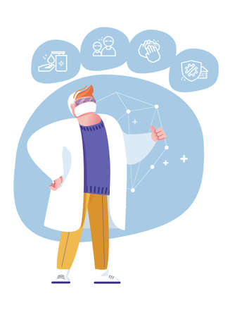 Laboratory assistant wearing mask on whiteのイラスト素材