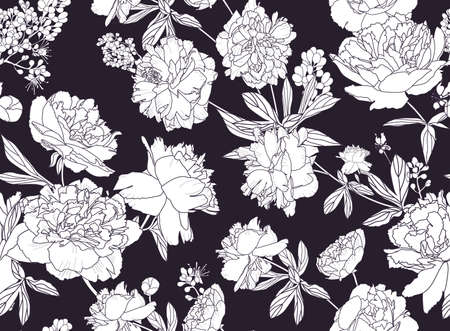 Seamless floral pattern - a bouquet of peonies. Beautiful textile pattern of flowers and leaves.のイラスト素材