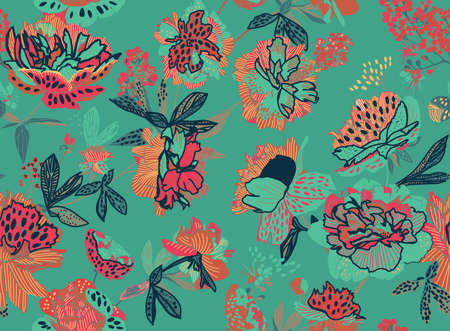 Seamless floral pattern - a bouquet of peonies. Beautiful textile pattern of flowers and leaves.のイラスト素材