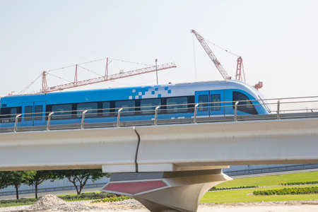 subway train on the elevated lines in Dubai