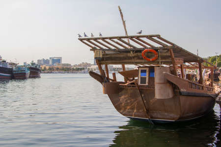 Fishing wooden boat at Dubai Creekのeditorial素材
