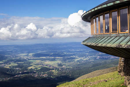 caf? with panoramic views of the mountain on the border of the Czech Republic and Polandの写真素材