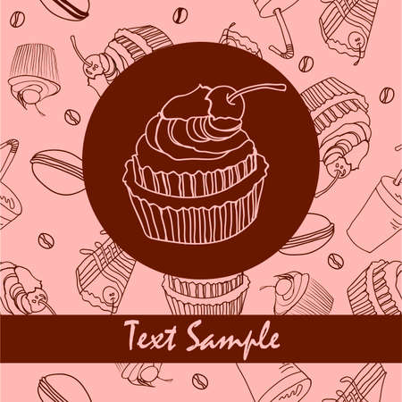 vintage pink card with a pattern of sweet pastriesのイラスト素材