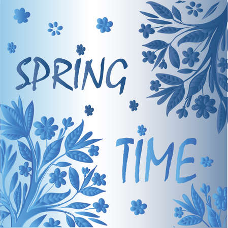 Ornamental spring card with blue and silver background vector illustrationのイラスト素材