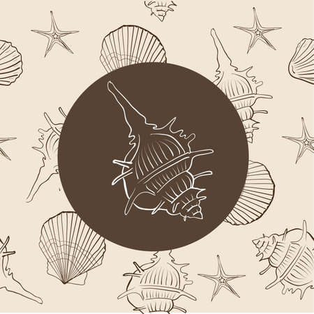 card on the marine theme with a shell on a background pattern of shellsのイラスト素材