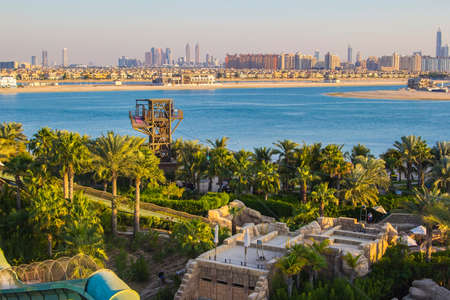 top view of the water slides and the Persian Gulf from Water park on the Palm Jumeirahの写真素材