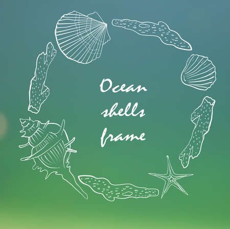 card with sea shells on the sea background vector illustrationのイラスト素材