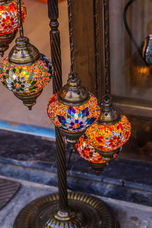 light of several lamps in oriental style on the market in Istanbulの写真素材