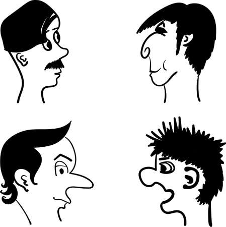 profiles of men with different hairstyles and facial expressions comic vector illustrationのイラスト素材