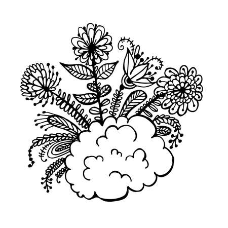 flowers on a cloud doodle sketch vector illustrationのイラスト素材