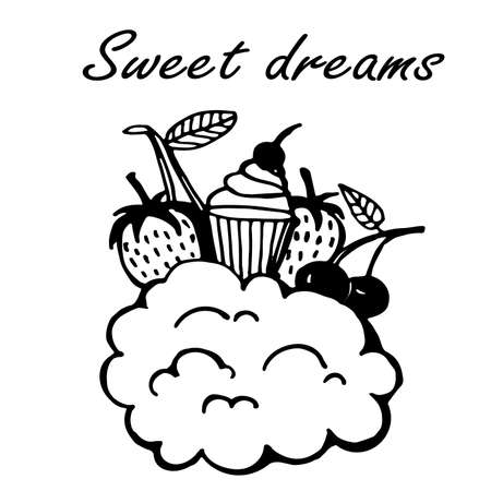 sweet dreams doodle sketch vector outline illustrationのイラスト素材