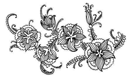 branch garland of beautiful flowers graphic ink vector illustrationのイラスト素材