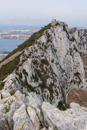 background landscape view of the northern part of the Rock of Gibraltar, the Spanish town of La Linea and Preserveの写真素材