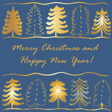 Christmas backdrop background card with green fir trees of various shapes vector illustrationのイラスト素材