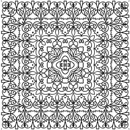 Kaleidoscope pattern in black and white with floral ornaments isolated loop Page coloring illustrationのイラスト素材